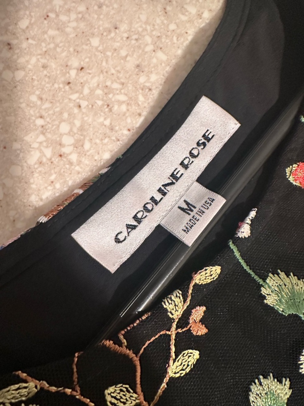 Caroline Rose Garden Walk Embroidered Tunic, sheer 3/4 sleeves black multi-color - Picture 2 of 16